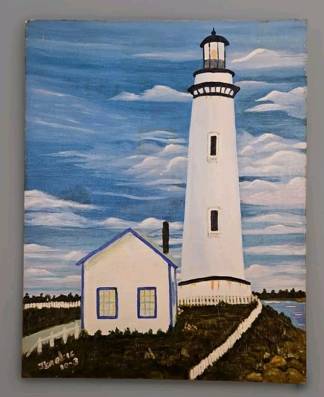 130 Year Old California Lighthouse Oil Painting By J Larkie 14″ X 11″