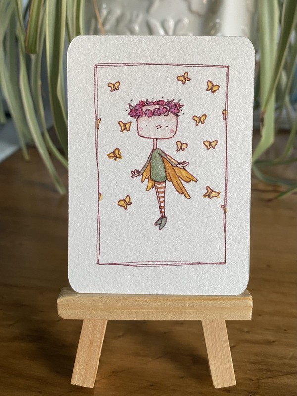 ACEO/ATC Original Painting Butterfly in the Sky 2.5×3.5 on paper by Jess Janisse