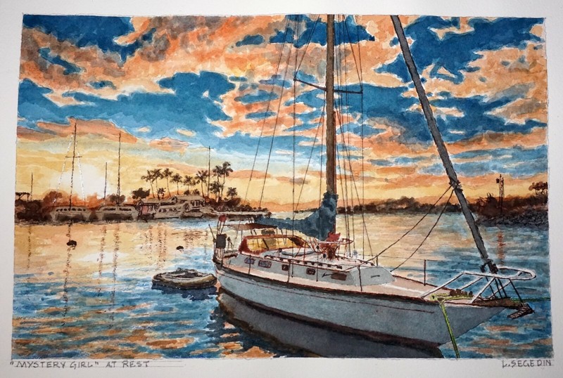 Hawaii Watercolor Painting «Sail Boat at Rest» by Larry Segedin #156