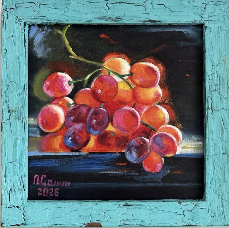 Oil Painting Still Life Art For Kitchen Grapes Gift 20x20cm Wall Art Fruits