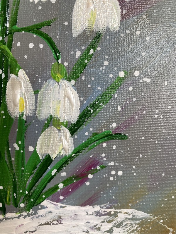 Snowdrops Flowers. ,8/10 Inches Original Painted On Canvas,abstract gallery