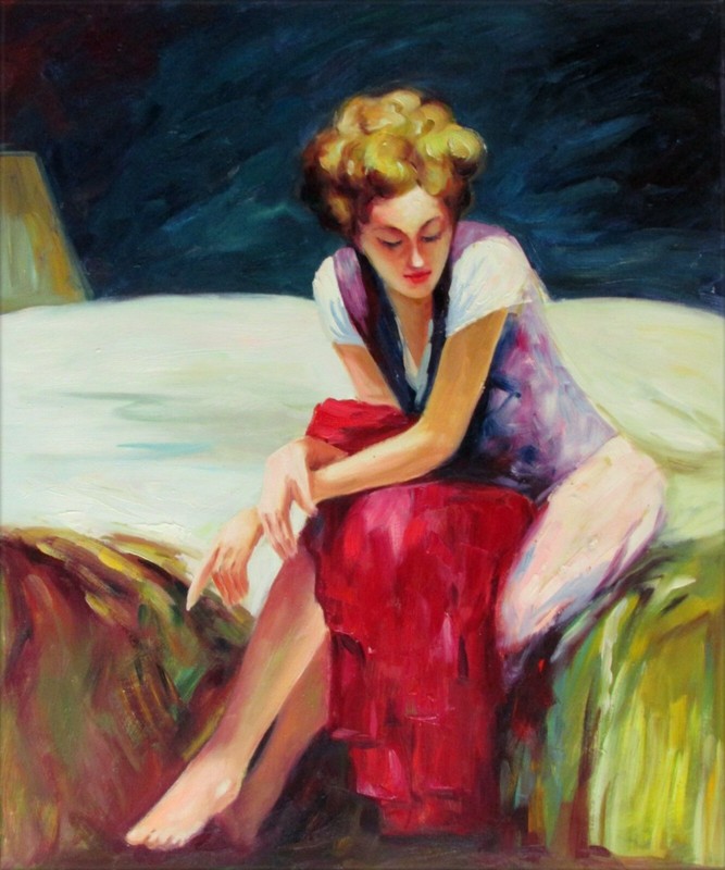 Morning Contemplation Repro, Quality Hand Painted Oil Painting, 20x24in