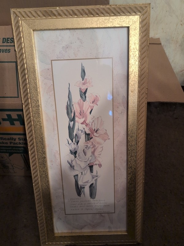 Framed & signed CAROL ROBINSON FLORAL PRINT in custom frame 21x 8