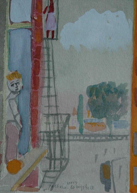 Original Watercolor & Gouache Urban Scene by Listed Artist Lawrence A Campbell