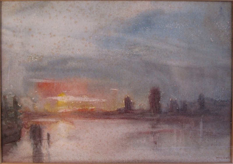 ANTIQUE ABSTRACT AMERICAN IMPRESSIONIST WPA NH ARTIST EAST COAST HARBOR PAINTING