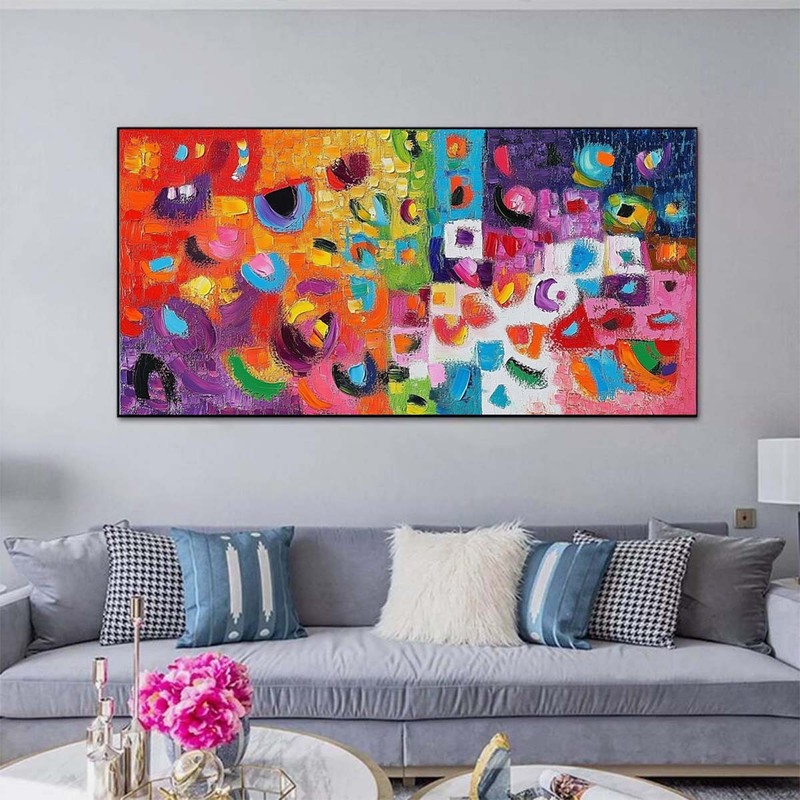 Abstract Texture Hand Painted Oil Painting on Canvas Living Room Pink Red Green gallery