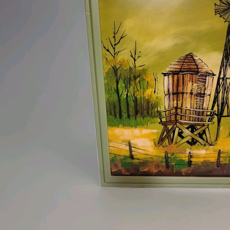 Mid Century Landscape Oil Painting Windmill Signed Vintage 1970s gallery