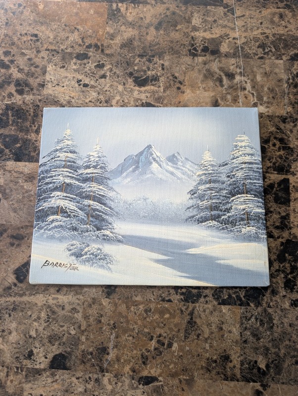 Original Art Oil On Canvas Winter Landscape Signed Barrister Painting Artwork