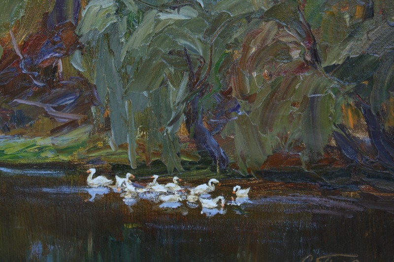 Direct from Artist: Original Oil Painting "Autumn Landscape with Geese" 2018 gallery