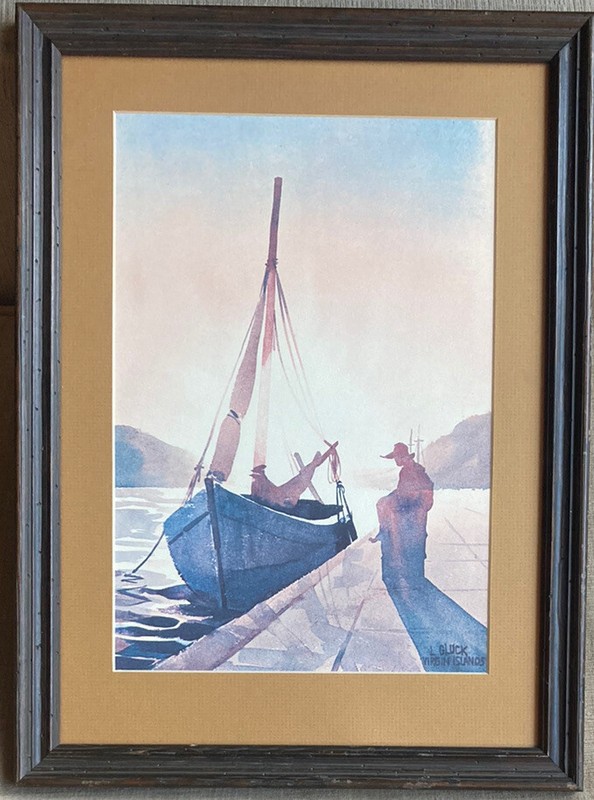 Larry Gluck Watercolor Virgin Islands Sunset On The Waterfront Framed Art Print