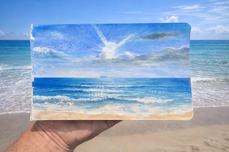 Original 8×5 Watercolor Seascape – Ocean Beach Painting – Coastal Wall Art Decor