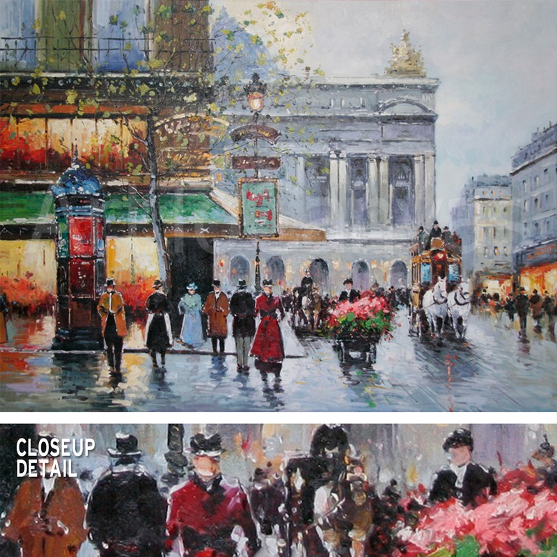 47W»x35H» CAFÉ DE LA PAIX ANTOINE BLANCHARD-Style STRETCHED ORIGINAL OIL CANVAS