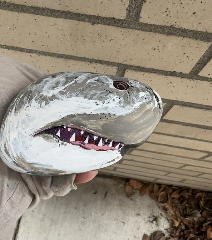 Shark W/natural Mouth Indentation Painted on a Rock! Approx 5 1/2“ X 4“ X 2“￼ gallery