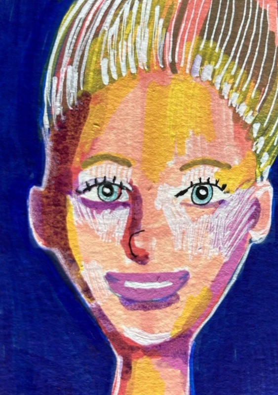 ACEO Original Barbie Painting 3.5”x2.5” by Miss Rina of Studio MRAO