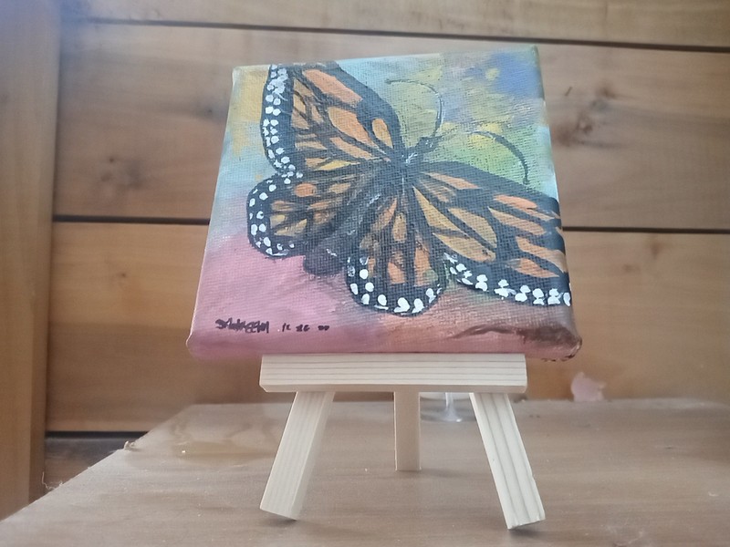 Butterfly Original Acrylic Painting On Canvas Hand-Painted Art Decor 4X4 Desk