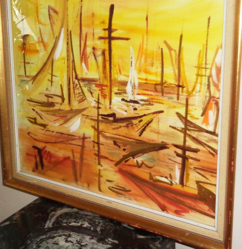 Peter Gullickson 1965 Impressionist Sailing Sail Boat Ships at Harbor Painting gallery