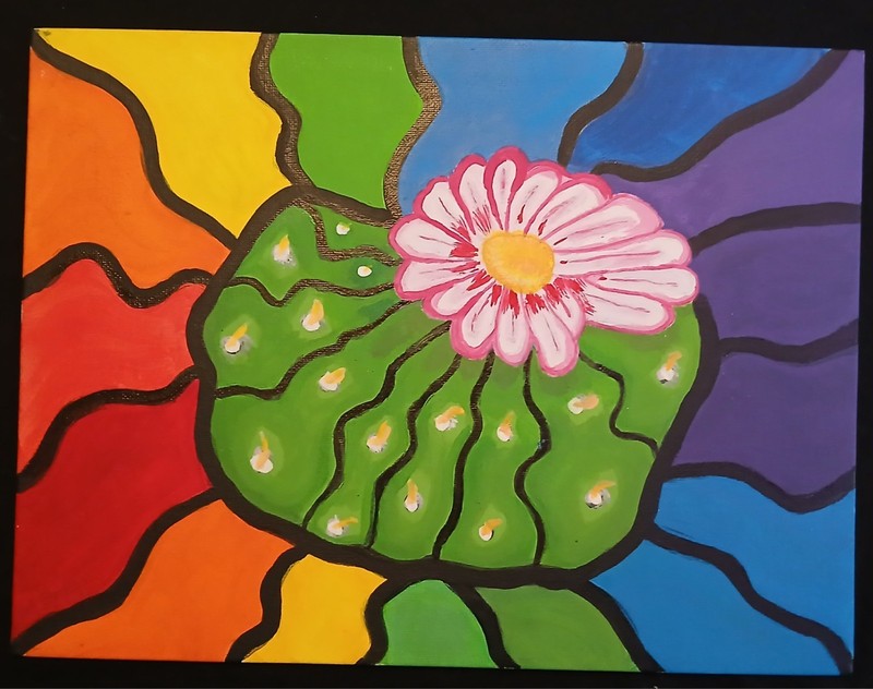 «Peyote For Sale» Acrylic Painting – Outsider Art – AI-Rejectionist 12″×9″