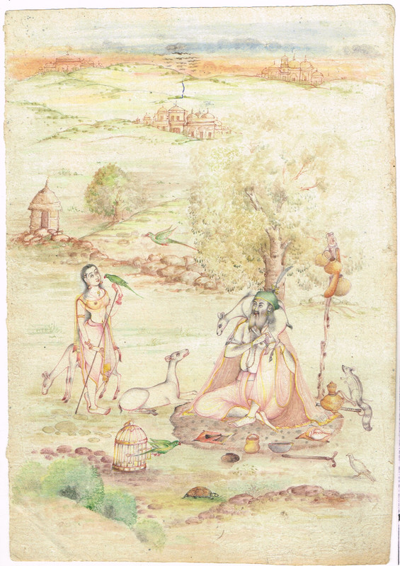 Handmade Miniature Painting Of Tantra-Tantric And A lady, Animals Birds Art