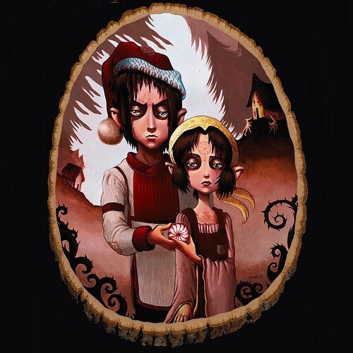 MIA ARAUJO «Hansel & Gretel» Original acrylic on wood painting + Mark Ryden card