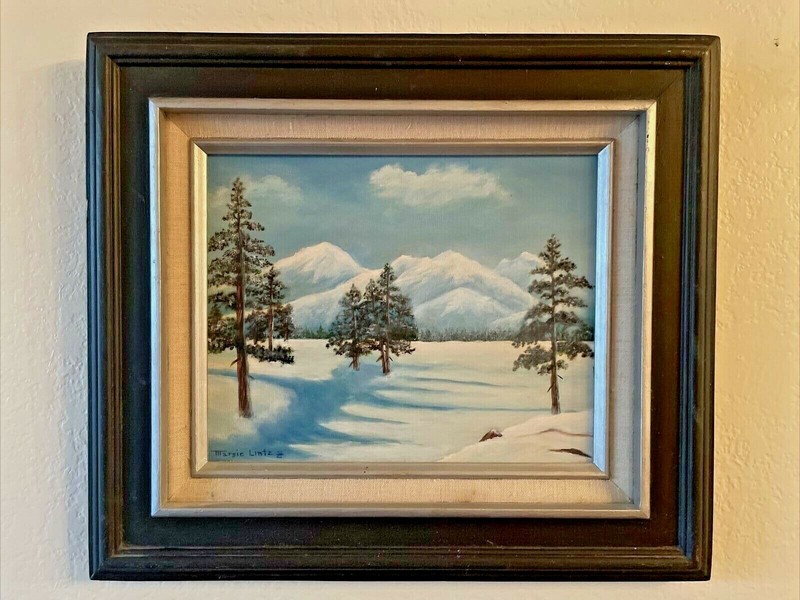 Vintage Original Painting Mountain Winter Landscape Signed Lintz Framed