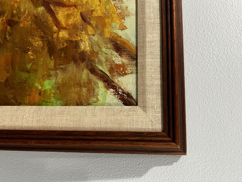 Original Colombian Segunda Agelvis Painting - Woman Walking Under Trees gallery