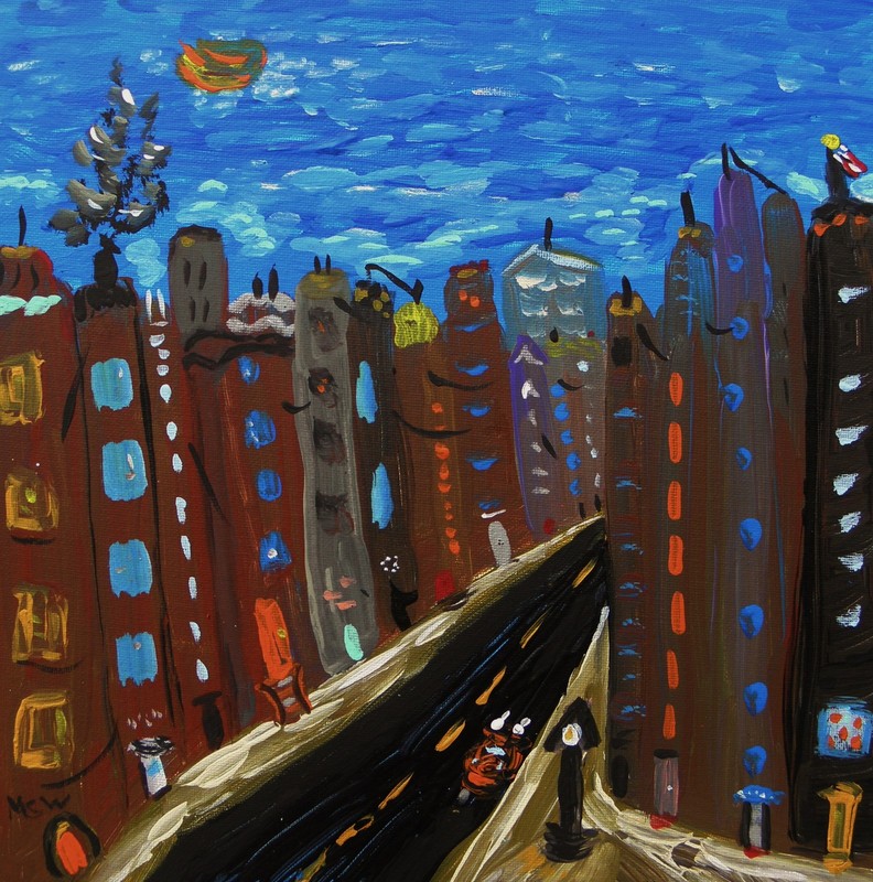 ORIGINAL CITY Folk Outsider Self taught Naive Mary Carol art MCW Primitive