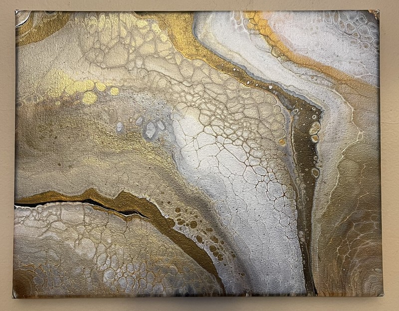 Art Hand Paint Pouring Acrylic Abstract Metallic ￼”Crystal Shifts” 11 X 14 New gallery
