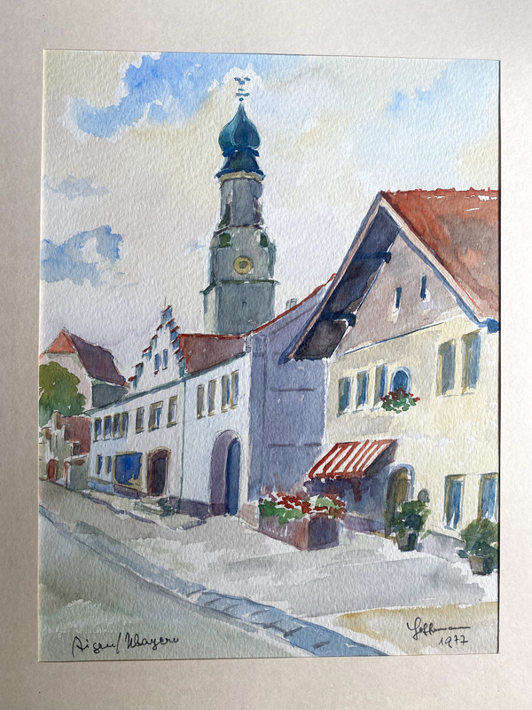 Hoffmann - Aquarell Aigen Am Inn Bayern Kirche Altstadt Sehr Selten 1972 Sign. gallery