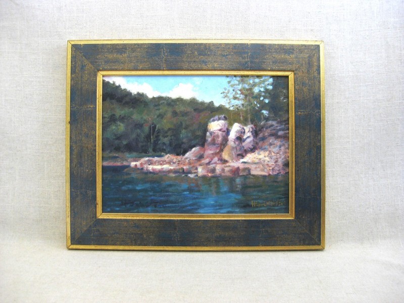 Oiriginal Landscape Oil Painting, Waterfront Woodland Framed Wall Art