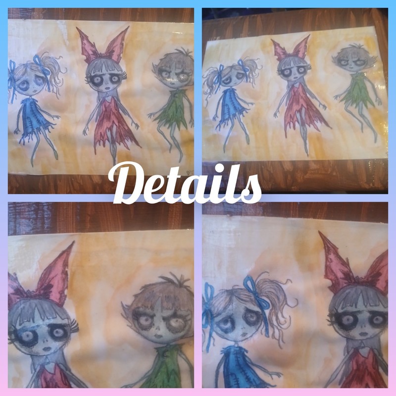 Tish Original Tim Burton Inspired Powerpuff Girls Mixed Media Painting Signed gallery