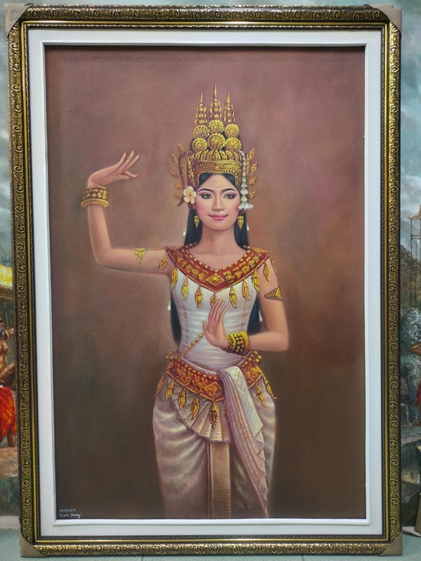 Contemporary Apsara Oil Painting Modern Asian Wall Decor Colorful Dancer