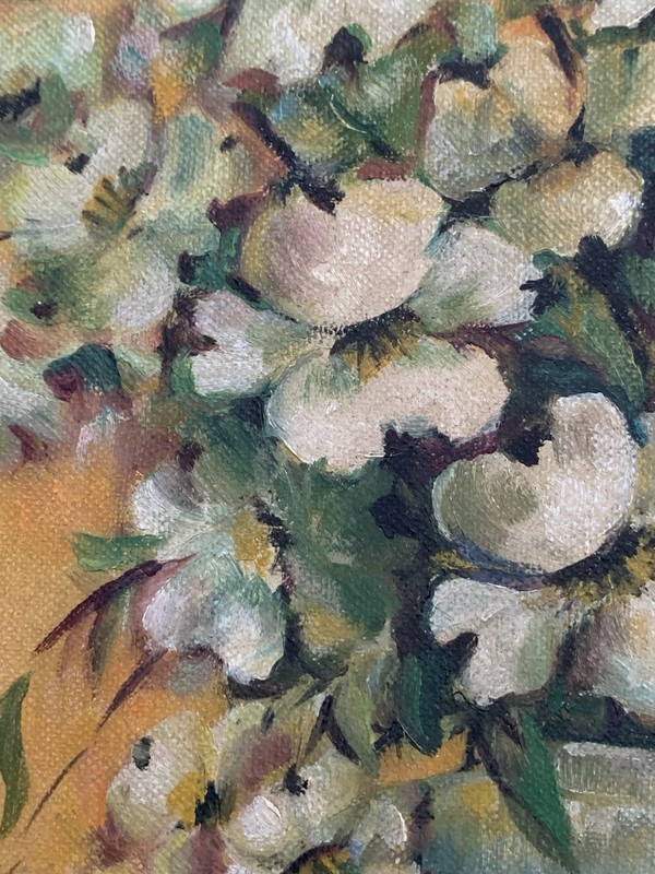 c1950 Floral Still Life Painting Cherry Blossoms Shabby Chic Signed Orientalist gallery