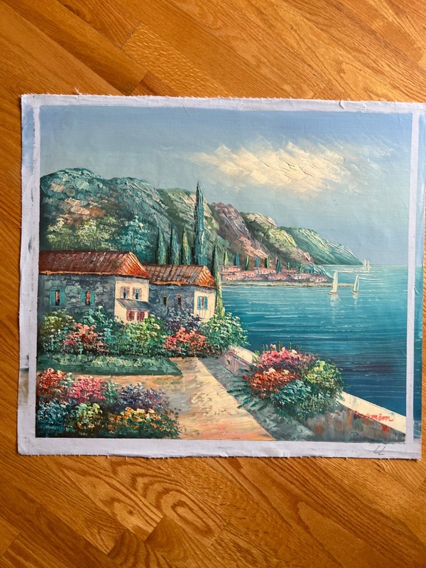 Life by the Ocean- Original oil painting on canvas, 26”x23 3/4”