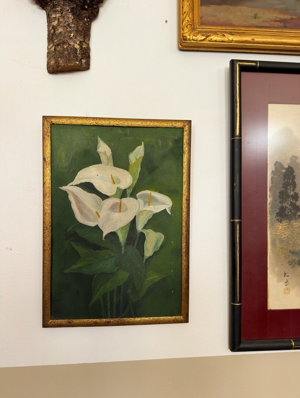 Vintage White Calla Lily Flowers Painting On Wood Framed Primitive Farmhouse Art gallery