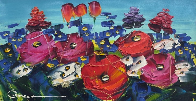 Maya Green "Close Up Poppies" Hand Signed Original Oil Custom Framed Art gallery