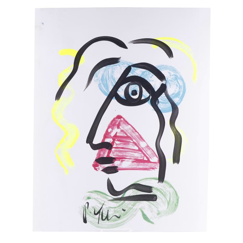 Peter Robert Keil Abstract Portrait Acrylic Painting Signed 22×28 Original Art