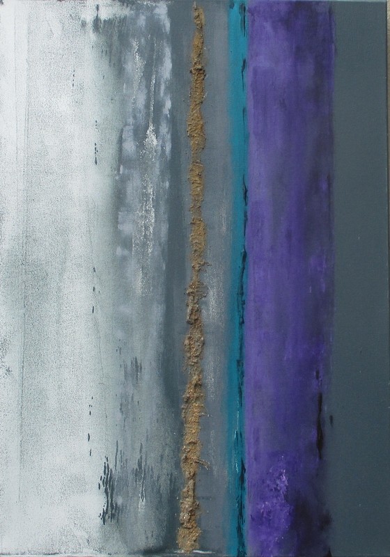 100x70x4cm Oil Painting Original on Canvas Abstract with Gold Spatulated Grey Blue gallery