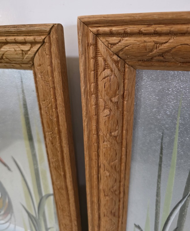 1950s MCM M. Devoe Birds Silverboard Paintings Pair Framed 14.5"x18.5" gallery