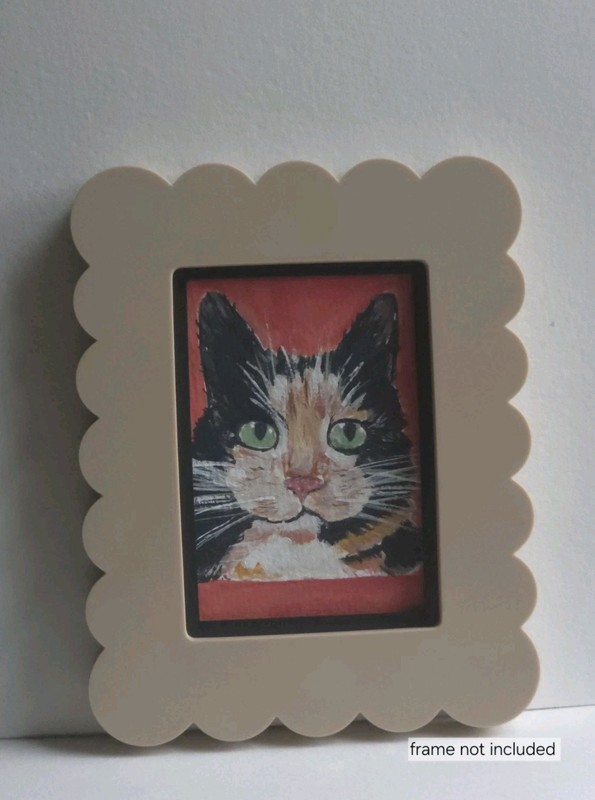 ACEO Original Pet Portrait Cat Calico Animal Impressionism Gouache SRA OOAK