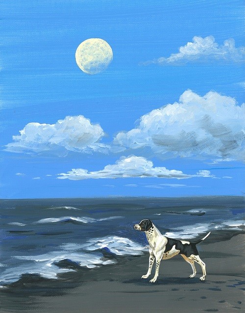 11×14 PRINT OF PAINTING DOG BEACH POINTER RYTA SEASCAPE OCEAN landscape folk art