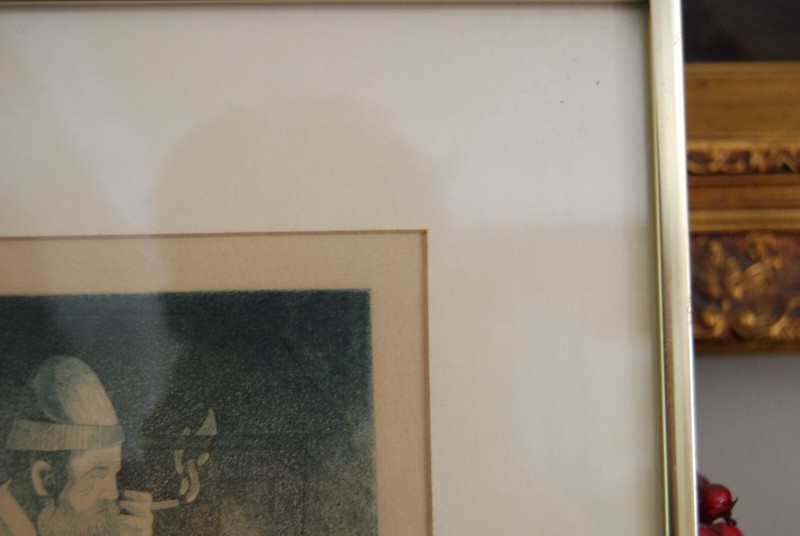 FRAMED SIGNED AMRAM EBGI (LTD. ED 74/100 COLORED ETCHING SITTING MEN JUDAICA ART gallery