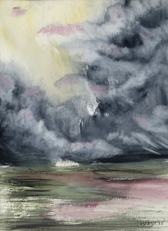 Original Watercolor Painting, Abstract landscape by Vasil Vasilev 8x10in