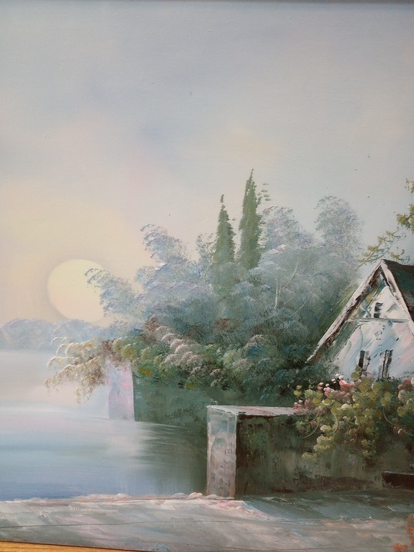 Jane Mabry Oil On Canvas Hanging Wall Art Seashore Castle Landscape Framed 37X26 gallery
