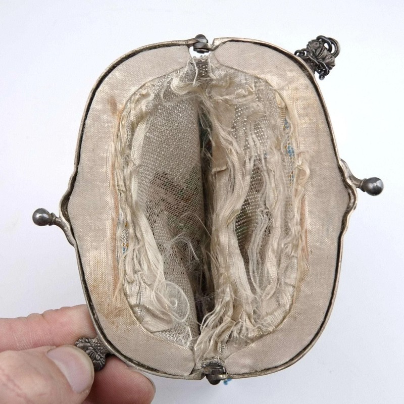c1900 Beaded Handbag with intricate Architectural Landscape 800 sterling silver gallery