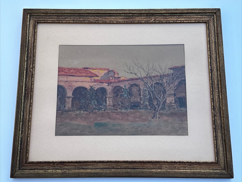 ANTIQUE CALIFORNIA MISSION PAINTING LANDSCAPE HISTORIC HENRY LEOPOLD RICHTER OLD