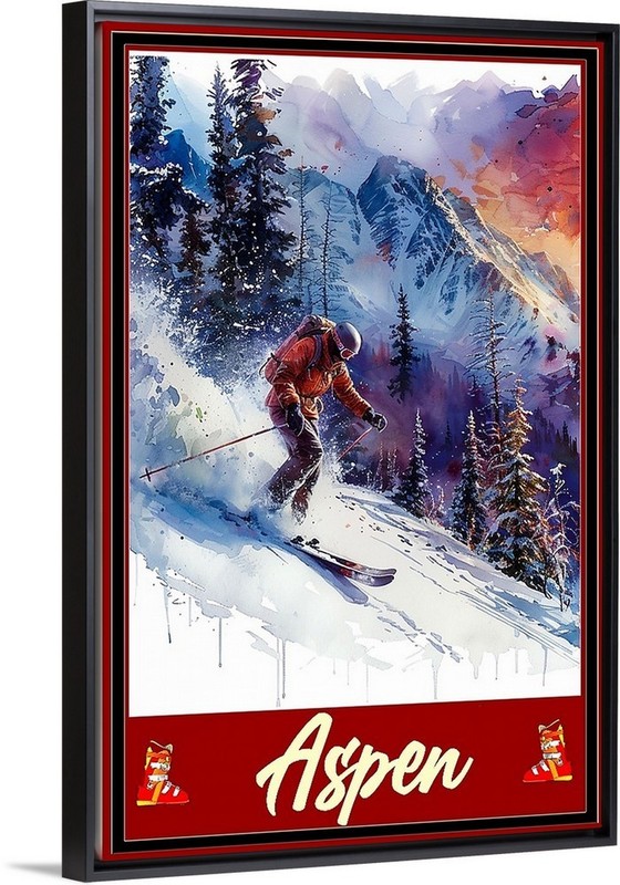 Ski Aspen Colorado Skiing Travel Poster Prints Canvas or Framed Skiing Winter