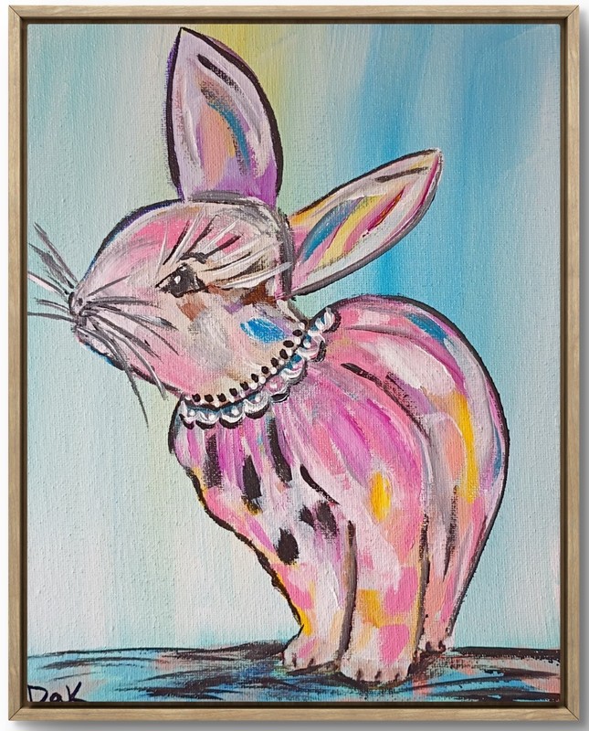 Glam Pink Bunny Rabbit 8×10 Canvas Original Art Abstract Cute Expressionism