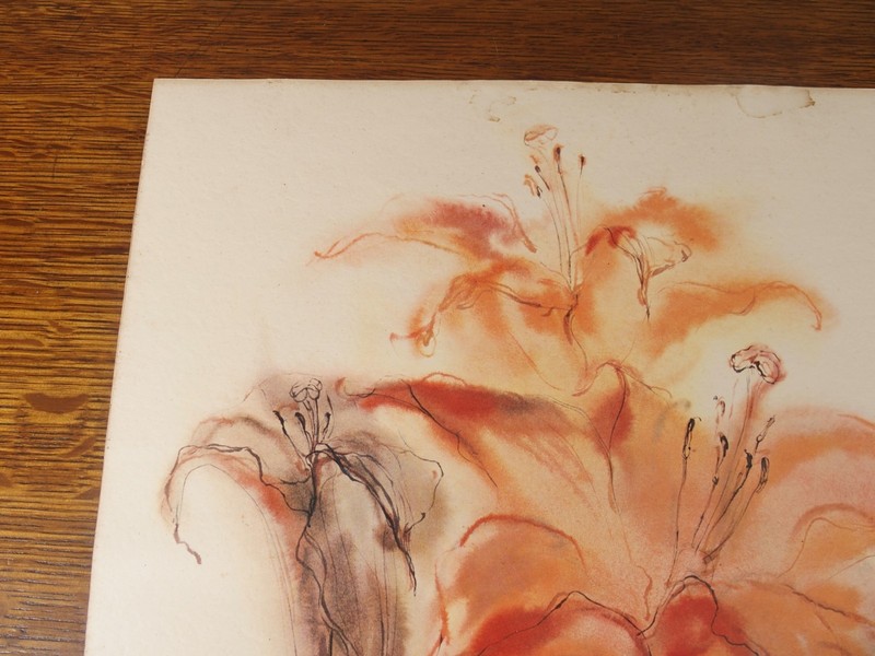 Vintage Abstract Floral Lily Flower Wall Art Watercolor Style Paper 14x17 gallery