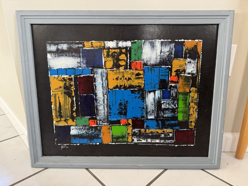 Abstract Art Colorful Painting On Wood Framed 21” X 27” (See Pics)