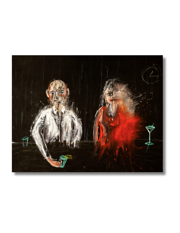 Original Dark Figurative Painting Couple Bar Date Zac Webb Franklin Castle